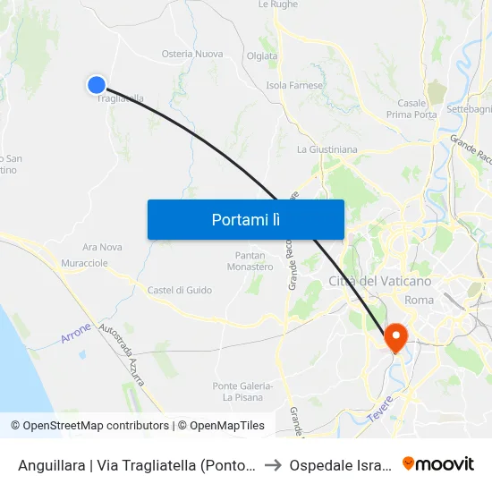 Anguillara | Via Tragliatella (Ponton Dell'Elce) to Ospedale Israelitico map