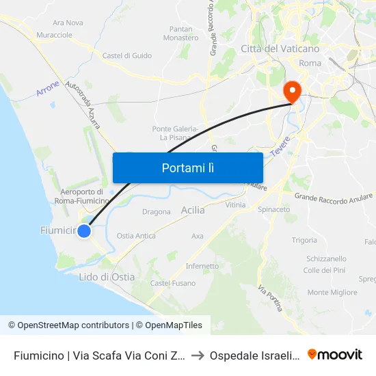 Fiumicino | Via Scafa Via Coni Zugna to Ospedale Israelitico map