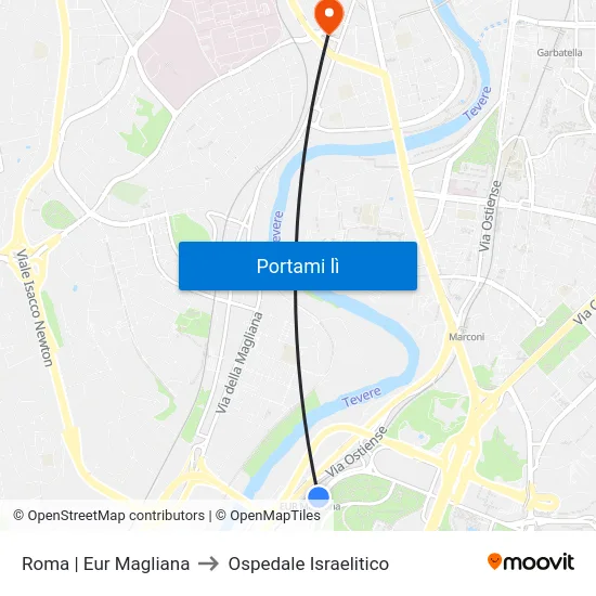 Roma | Eur Magliana to Ospedale Israelitico map