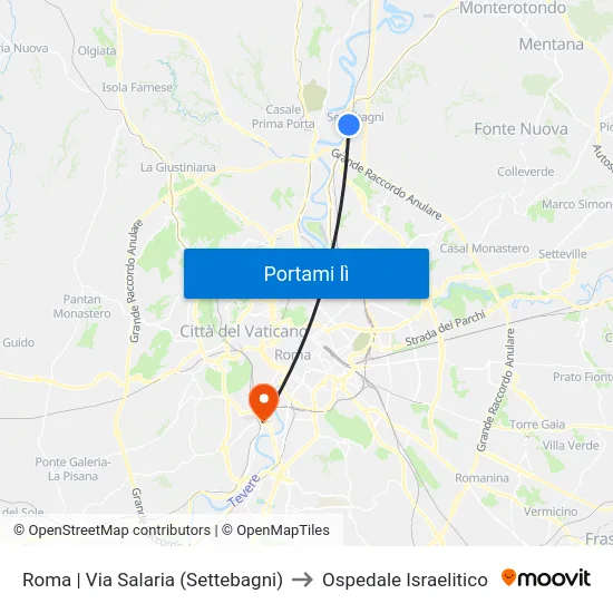 Roma | Via Salaria (Settebagni) to Ospedale Israelitico map