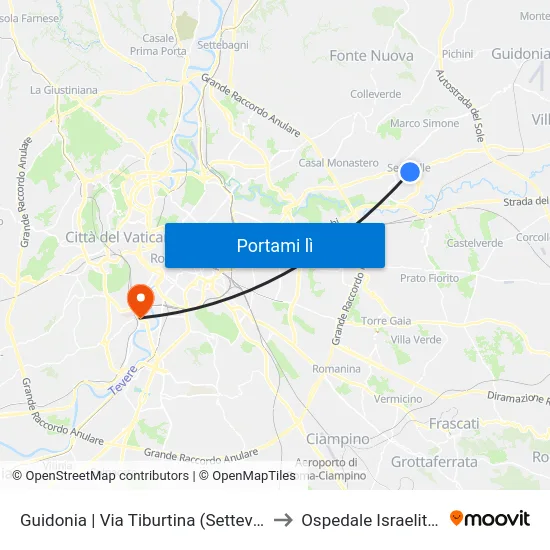 Guidonia | Via Tiburtina (Setteville) to Ospedale Israelitico map