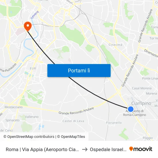 Roma | Via Appia (Aeroporto Ciampino) to Ospedale Israelitico map
