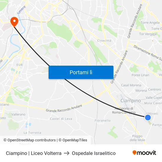 Ciampino | Liceo Volterra to Ospedale Israelitico map
