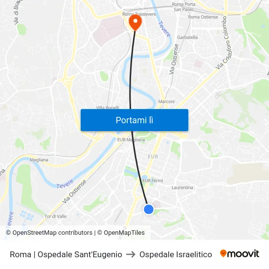 Roma | Ospedale Sant'Eugenio to Ospedale Israelitico map