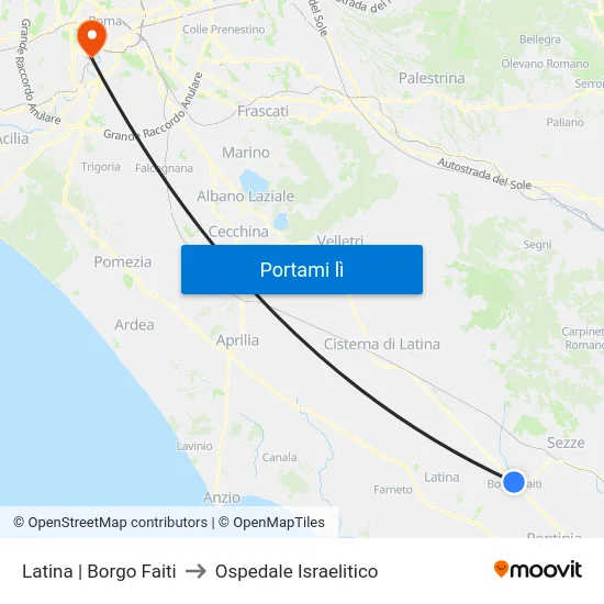 Latina | Borgo Faiti to Ospedale Israelitico map