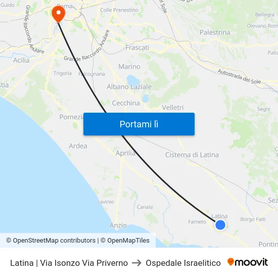 Latina | Via Isonzo Via Priverno to Ospedale Israelitico map