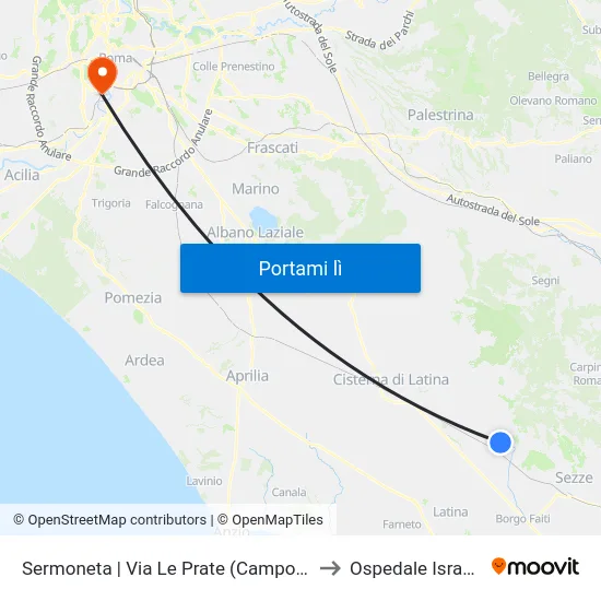 Sermoneta | Via Le Prate (Campo Sportivo) to Ospedale Israelitico map