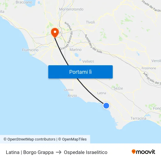 Latina | Borgo Grappa to Ospedale Israelitico map