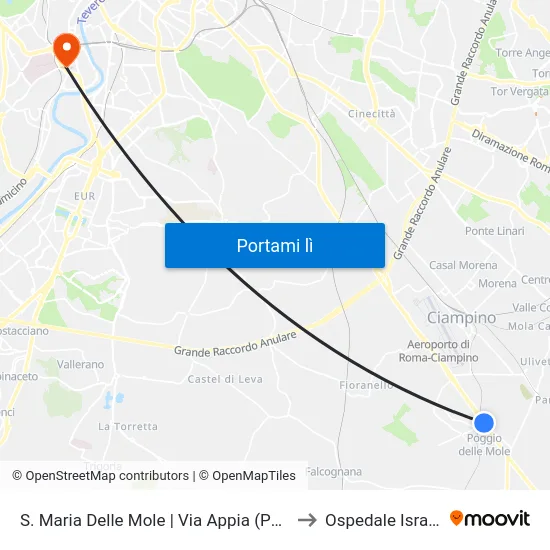 S. Maria Delle Mole | Via Appia (Palaghiaccio) to Ospedale Israelitico map