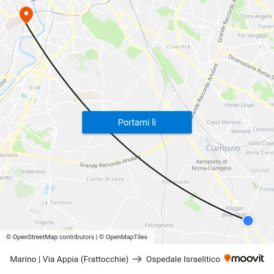 Marino | Via Appia (Frattocchie) to Ospedale Israelitico map