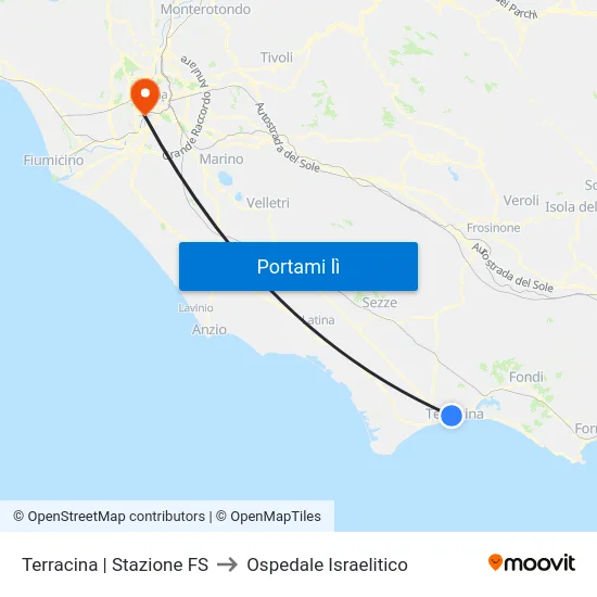 Terracina | Stazione FS to Ospedale Israelitico map