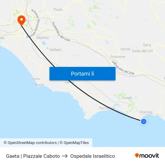 Gaeta | Piazzale Caboto to Ospedale Israelitico map