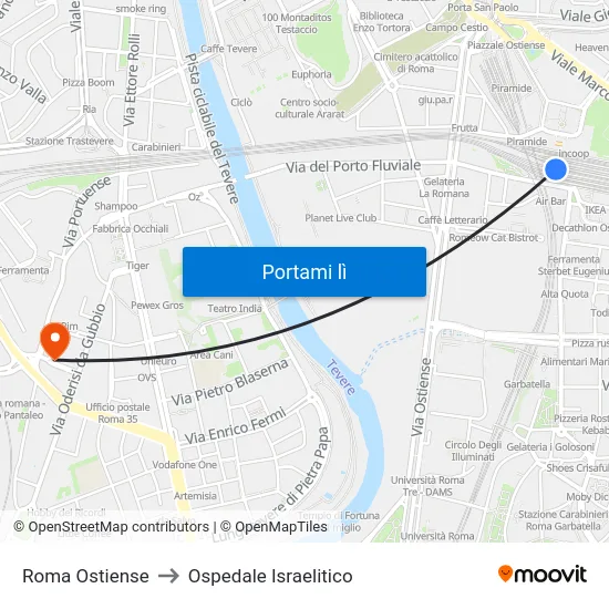 Roma Ostiense to Ospedale Israelitico map
