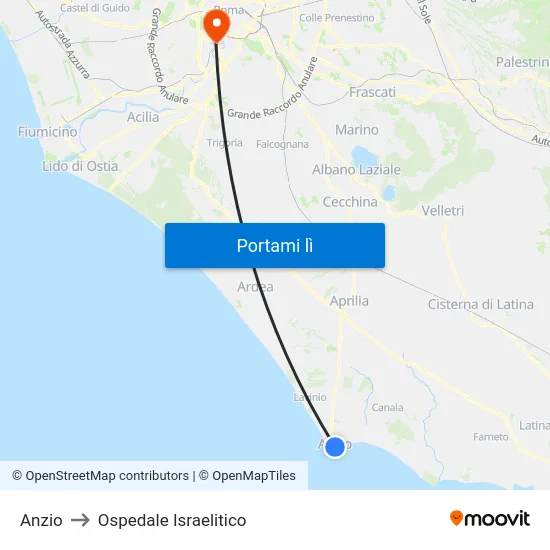 Anzio to Ospedale Israelitico map
