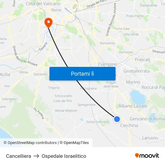 Cancelliera to Ospedale Israelitico map