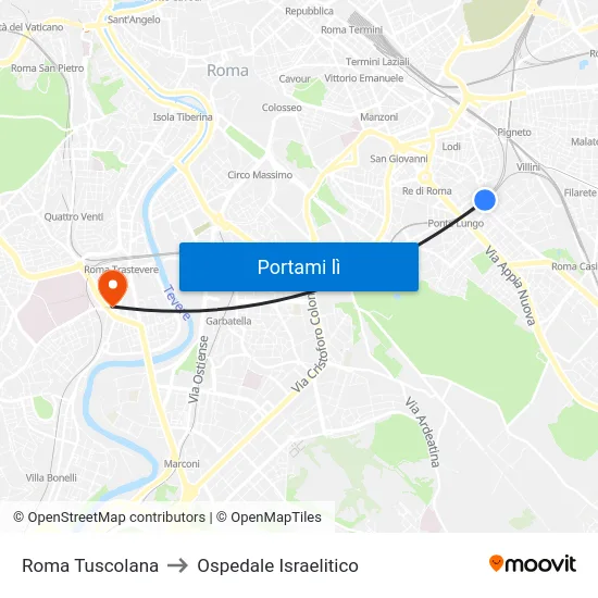 Roma Tuscolana to Ospedale Israelitico map