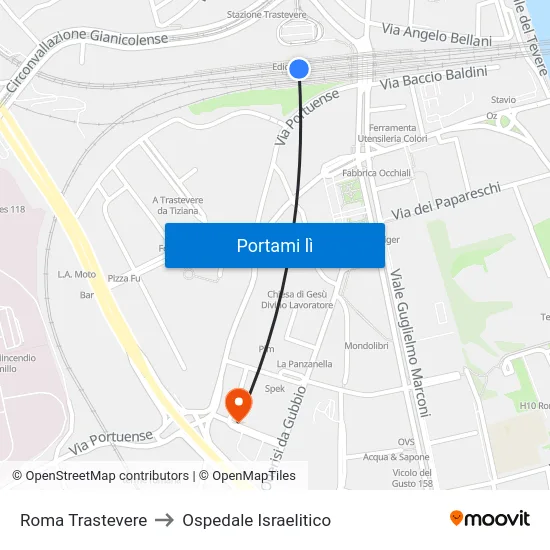 Roma Trastevere to Ospedale Israelitico map
