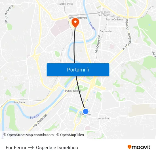 Eur Fermi to Ospedale Israelitico map