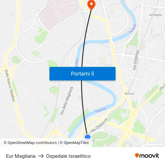 Eur Magliana to Ospedale Israelitico map