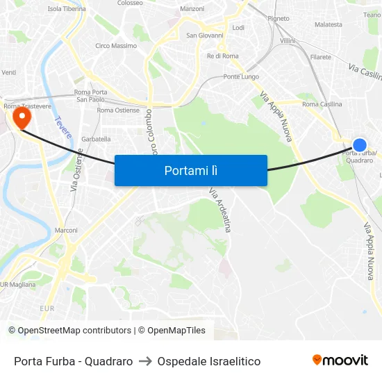 Porta Furba  - Quadraro to Ospedale Israelitico map