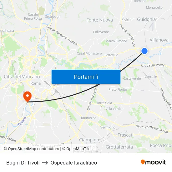 Bagni Di Tivoli to Ospedale Israelitico map