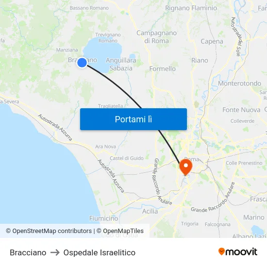 Bracciano to Ospedale Israelitico map