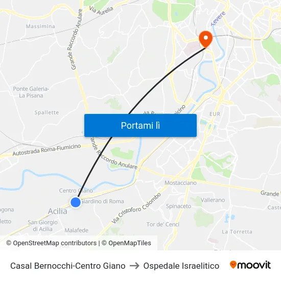 Casal Bernocchi-Centro Giano to Ospedale Israelitico map