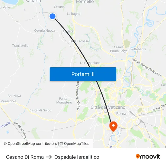 Cesano Di Roma to Ospedale Israelitico map