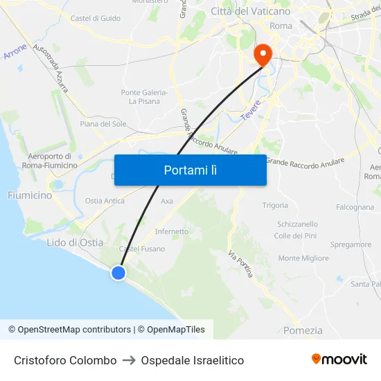 Cristoforo Colombo to Ospedale Israelitico map