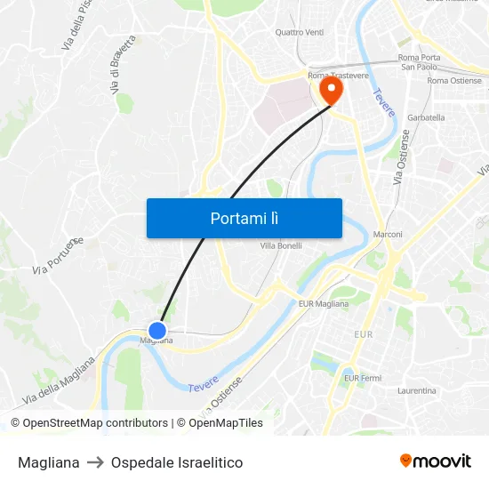 Magliana to Ospedale Israelitico map