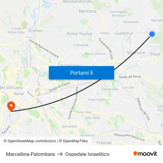 Marcellina-Palombara to Ospedale Israelitico map