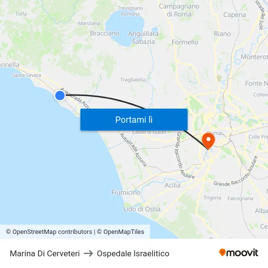 Marina Di Cerveteri to Ospedale Israelitico map