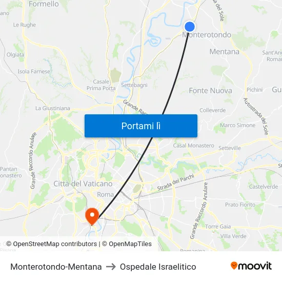 Monterotondo-Mentana to Ospedale Israelitico map