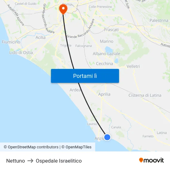 Nettuno to Ospedale Israelitico map