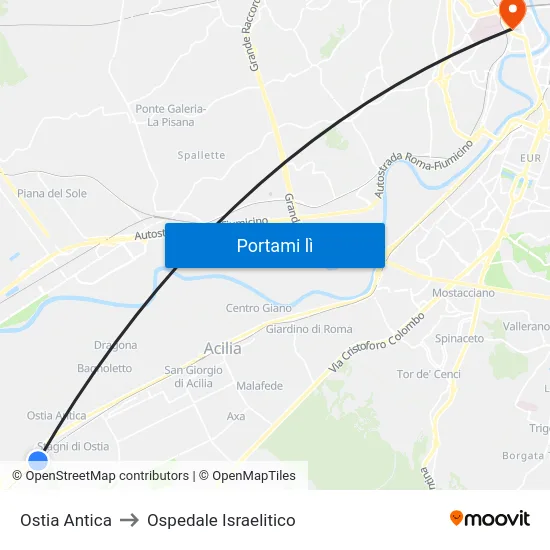 Ostia Antica to Ospedale Israelitico map