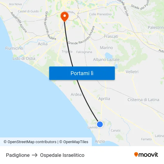 Padiglione to Ospedale Israelitico map