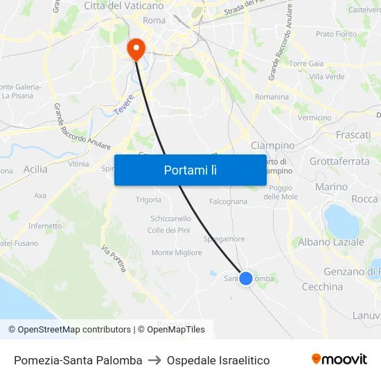 Pomezia-Santa Palomba to Ospedale Israelitico map