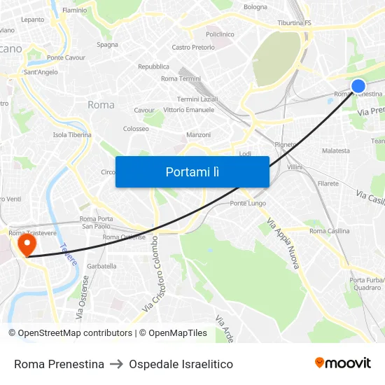 Roma Prenestina to Ospedale Israelitico map