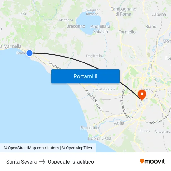 Santa Severa to Ospedale Israelitico map