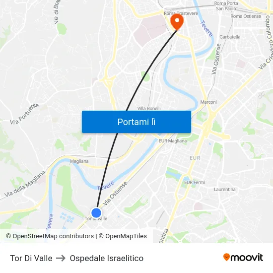 Tor Di Valle to Ospedale Israelitico map