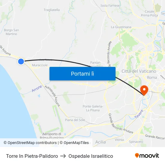 Torre In Pietra-Palidoro to Ospedale Israelitico map