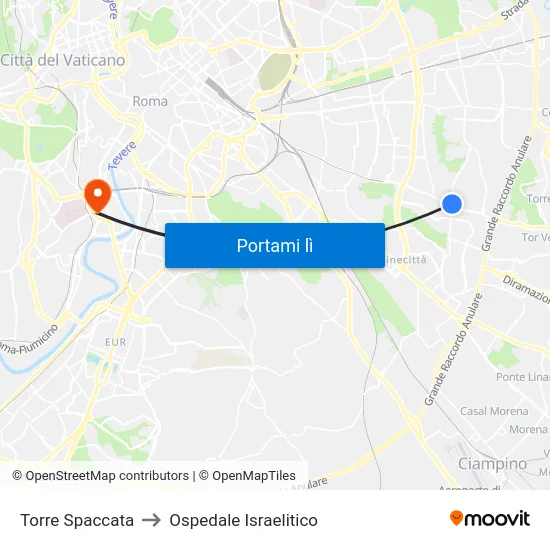 Torre Spaccata to Ospedale Israelitico map