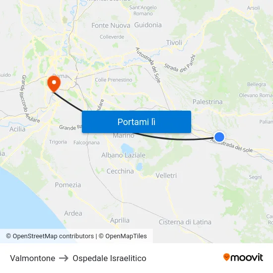 Valmontone to Ospedale Israelitico map