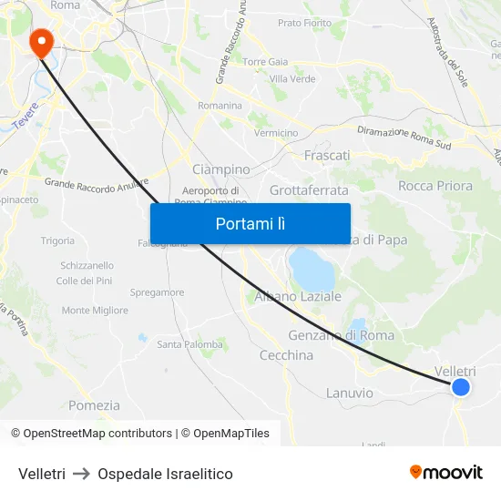 Velletri to Ospedale Israelitico map
