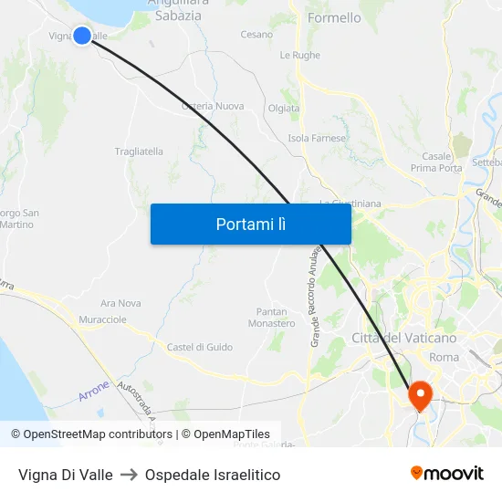 Vigna Di Valle to Ospedale Israelitico map