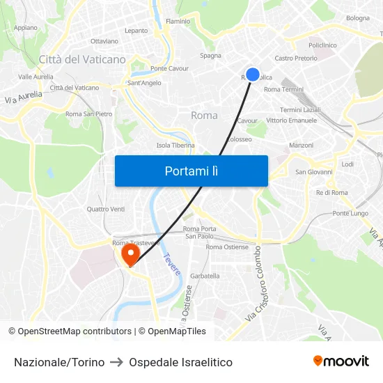 Nazionale/Torino to Ospedale Israelitico map