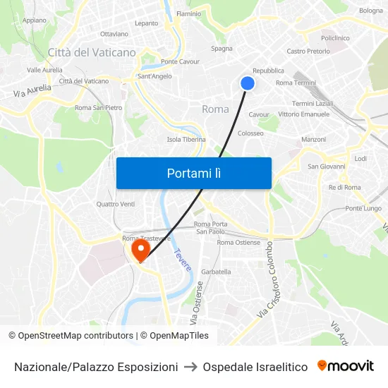 Nazionale/Palazzo Esposizioni to Ospedale Israelitico map