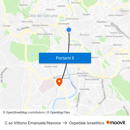 C.so Vittorio Emanuele/Navona to Ospedale Israelitico map