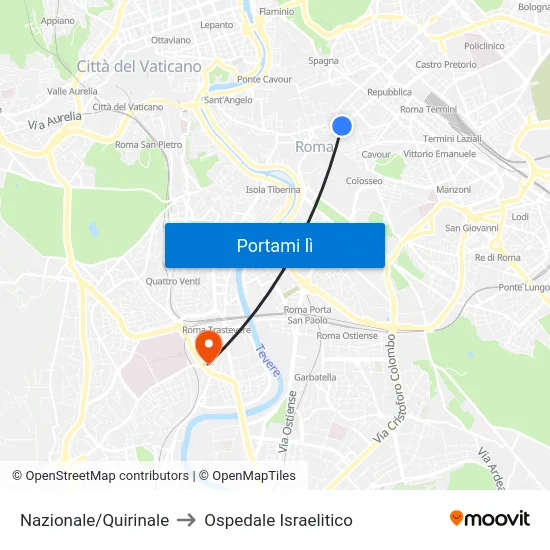 Nazionale/Quirinale to Ospedale Israelitico map