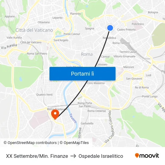 XX Settembre/Min. Finanze to Ospedale Israelitico map